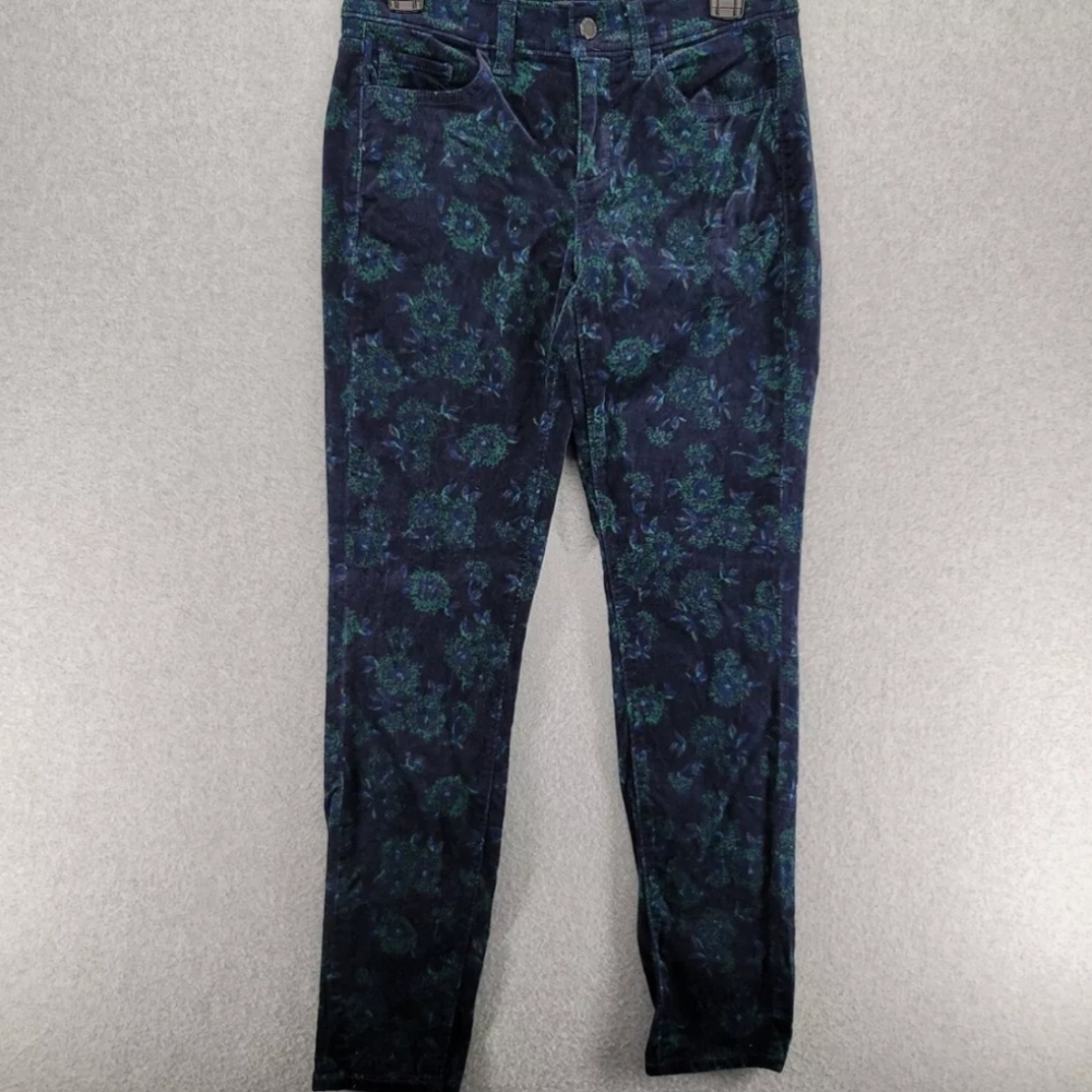 Ann Taylor Pants Women Navy Blue Green Velvet Skinny Jeans Floral Stretch